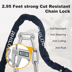 Bike Chain Lock, 2.95 Feet Long Heavy Duty Anti-Theft Bicycle Chain Lock with Keys for Bike, Motorcycle, Scooter, Bicycle, Door, Gate, Fence