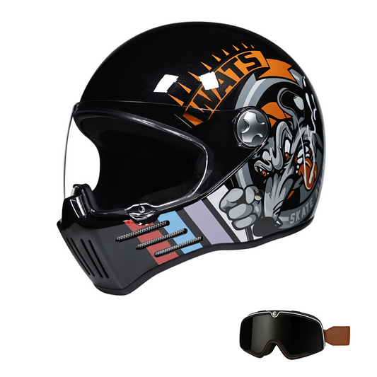 DOT Approved Vintage Full Face Motorbike Helmet, Piano Finish, Quick-Swap Removable Visor, Double D-Ring Strap, Unisex Adult Gear