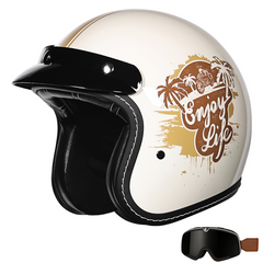 3/4 Open Face Motorcycle Helmet for Men & Women, DOT Approved Vintage Cruiser & Scooter Helmet with Visor, Lightweight Half Shell Helmet for Urban Commuting & Street Riding