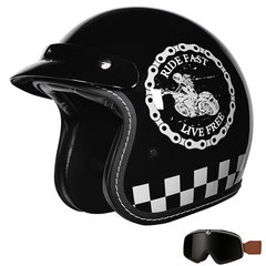 3/4 Open Face Motorcycle Helmet for Men & Women, DOT Approved Vintage Cruiser & Scooter Helmet with Visor, Lightweight Half Shell Helmet for Urban Commuting & Street Riding