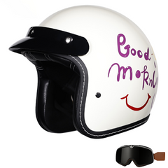 3/4 Open Face Motorcycle Helmet for Men & Women, DOT Approved Vintage Cruiser & Scooter Helmet with Visor, Lightweight Half Shell Helmet for Urban Commuting & Street Riding