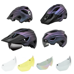 Bike Helmet with USB Rechargeable Rear Light Detachable Magnetic Goggles Removable Sun Visor Mountain & Road Bicycle Helmets for Men Women Adult Cycling Helmets