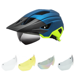 Bike Helmet with USB Rechargeable Rear Light Detachable Magnetic Goggles Removable Sun Visor Mountain & Road Bicycle Helmets for Men Women Adult Cycling Helmets