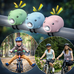 Rechargeable Bike Headlight & Taillight Set, Cute 3-Mode Kids Bike Light with Horn, Safe Night Riding Lights for Boys Girls