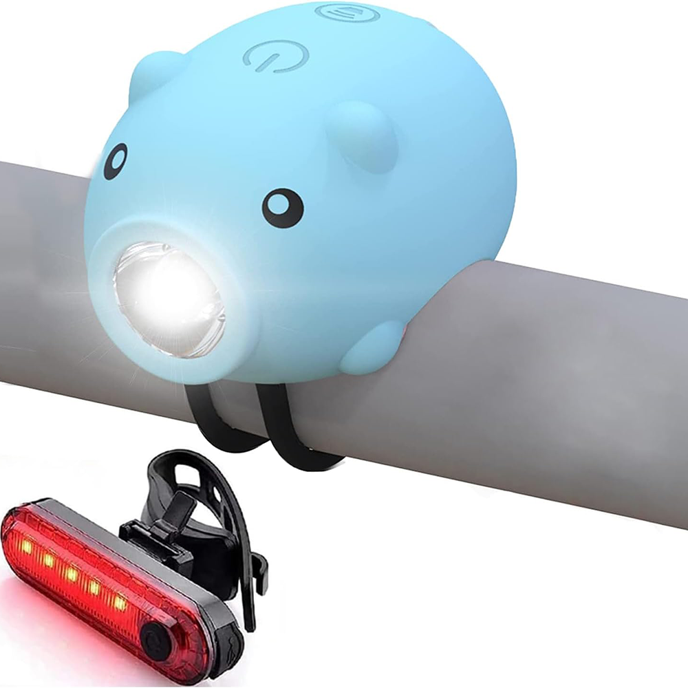 Rechargeable Bike Headlight & Taillight Set, Cute 3-Mode Kids Bike Light with Horn, Safe Night Riding Lights for Boys Girls