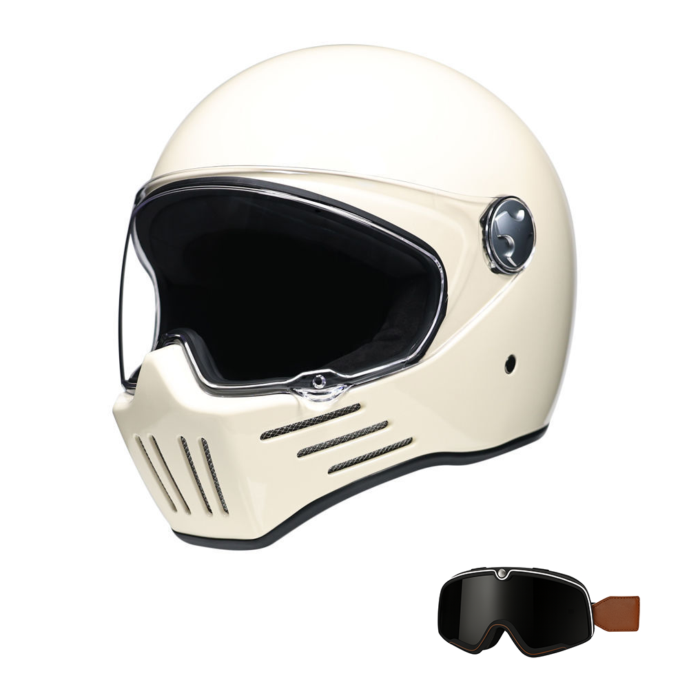 DOT Approved Vintage Full Face Motorbike Helmet, Piano Finish, Quick-Swap Removable Visor, Double D-Ring Strap, Unisex Adult Gear