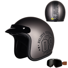 3/4 Open Face Motorcycle Helmet for Men & Women, DOT Approved Vintage Cruiser & Scooter Helmet with Visor, Lightweight Half Shell Helmet for Urban Commuting & Street Riding