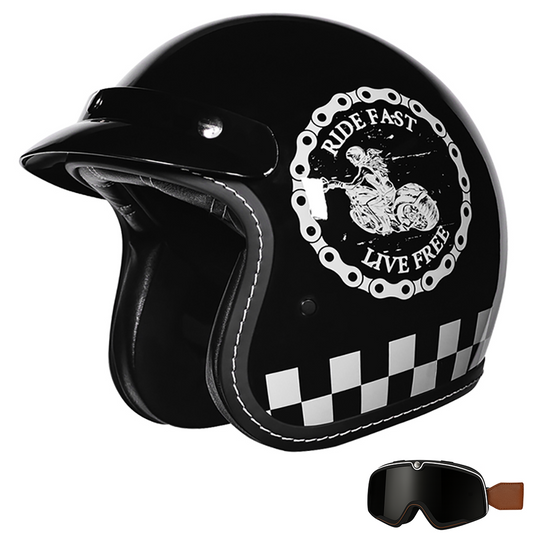 3/4 Open Face Motorcycle Helmet for Men & Women, DOT Approved Vintage Cruiser & Scooter Helmet with Visor, Lightweight Half Shell Helmet for Urban Commuting & Street Riding