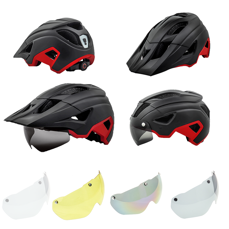 Bike Helmet with USB Rechargeable Rear Light Detachable Magnetic Goggles Removable Sun Visor Mountain & Road Bicycle Helmets for Men Women Adult Cycling Helmets