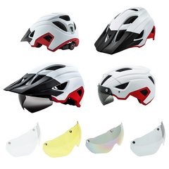 Bike Helmet with USB Rechargeable Rear Light Detachable Magnetic Goggles Removable Sun Visor Mountain & Road Bicycle Helmets for Men Women Adult Cycling Helmets