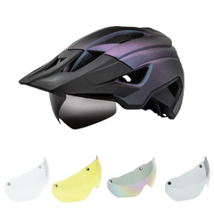 Bike Helmet with USB Rechargeable Rear Light Detachable Magnetic Goggles Removable Sun Visor Mountain & Road Bicycle Helmets for Men Women Adult Cycling Helmets