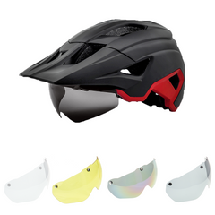 Bike Helmet with USB Rechargeable Rear Light Detachable Magnetic Goggles Removable Sun Visor Mountain & Road Bicycle Helmets for Men Women Adult Cycling Helmets